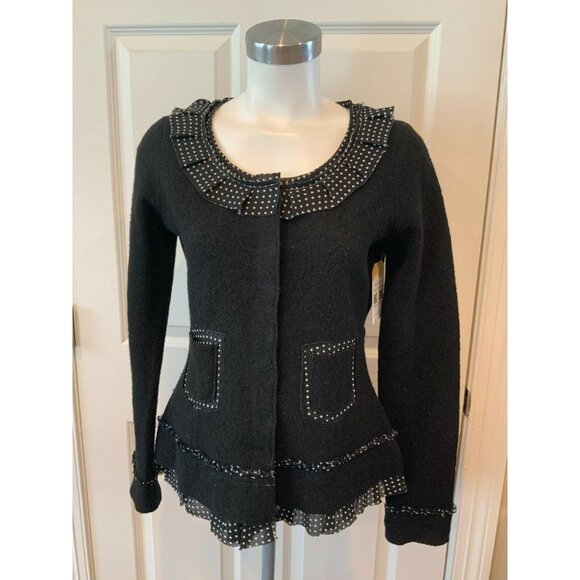 Sparrow Black Cardigan with White Accents - Picture 1 of 10